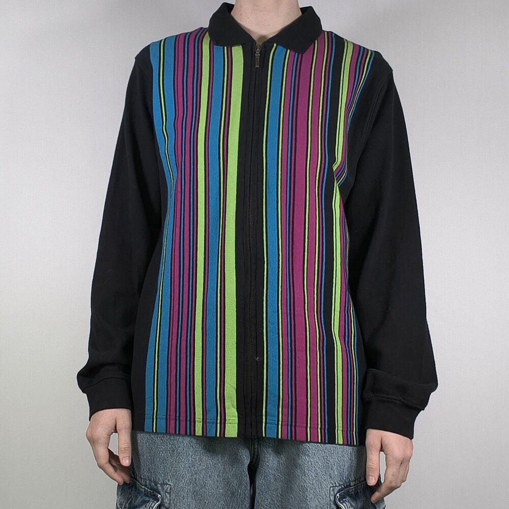 Colorful Striped Full Zip Collared Jacket